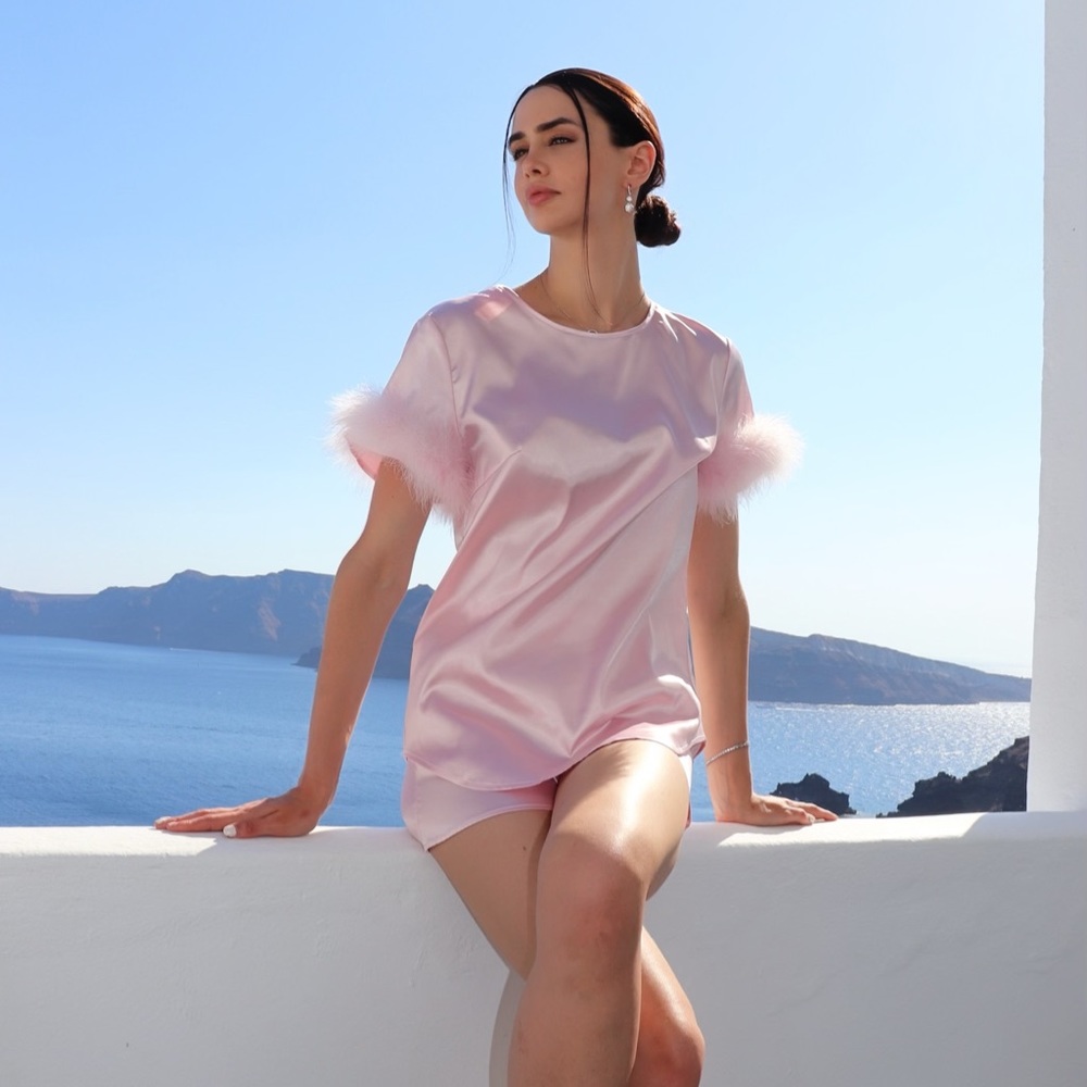 Pink sleeper feather pj set